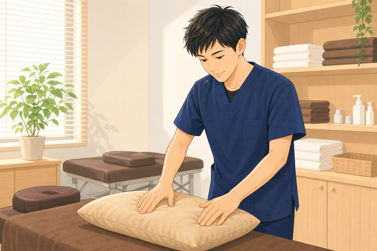 CUREPROで受講料ゼロで実技を学ぶ施術者のイラスト