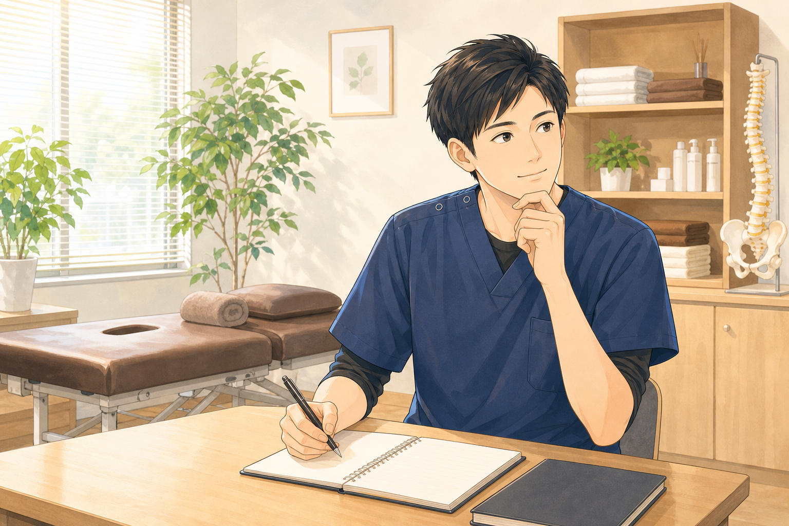CUREPROという働きながら学ぶ選択肢を考える施術者のイラスト