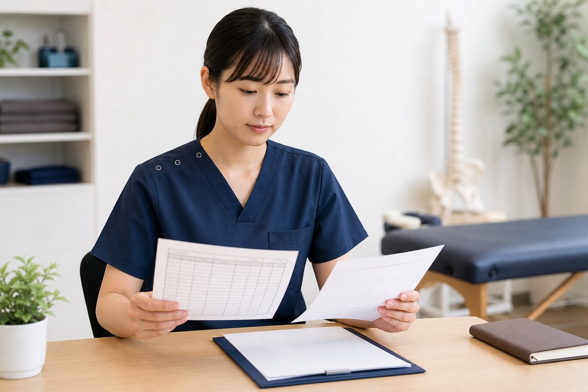 給与と働き方を確認する女性整体師