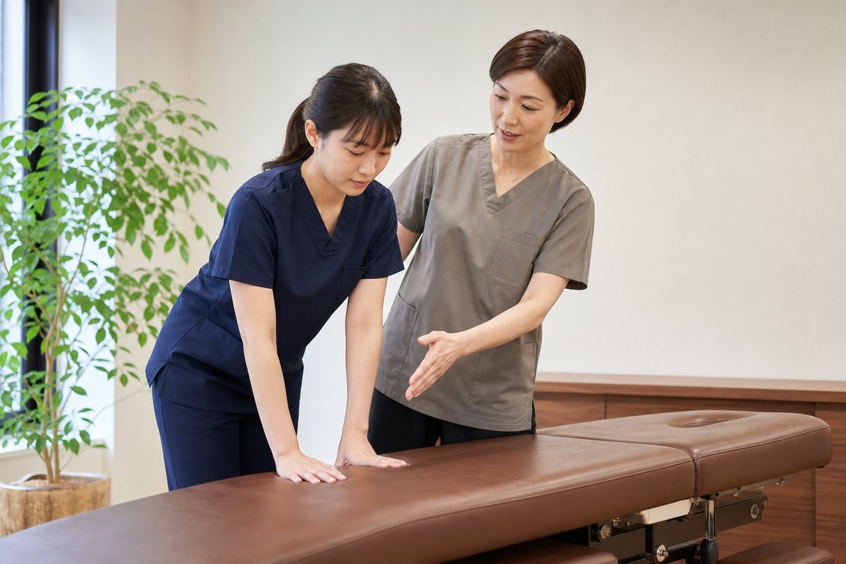 施術技術の研修を受ける女性整体師