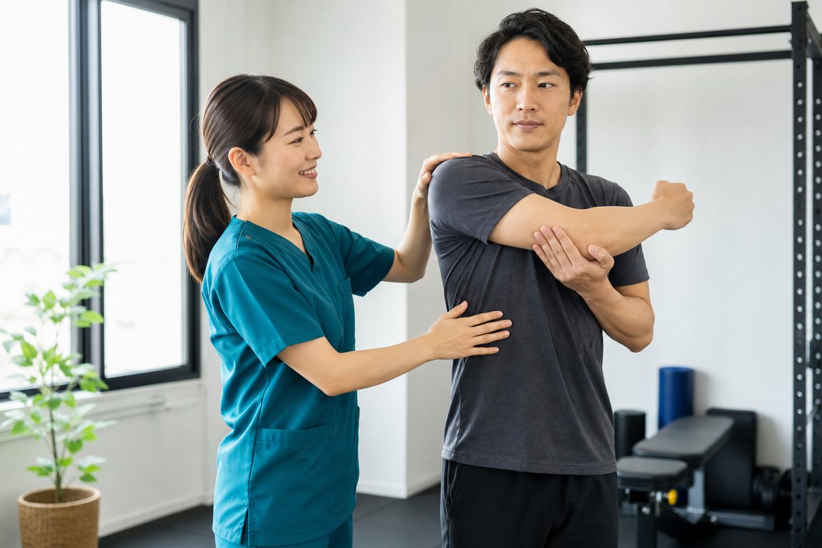 スポーツ施設でコンディショニングを行う整体師